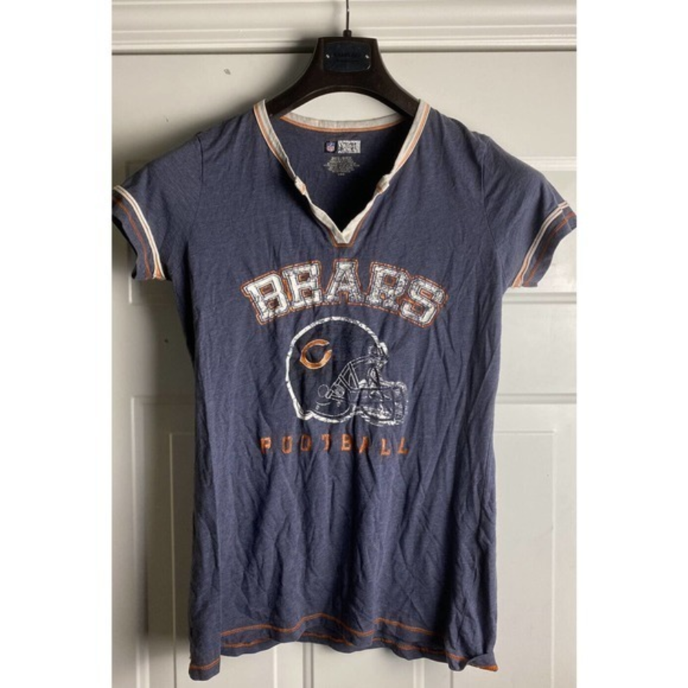 Chicago‎ Bears V-Neck T-Shirt Women's Large L Navy Short Sleeve NFL Team